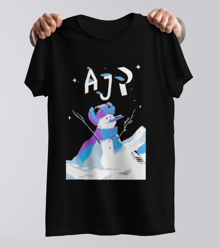 AJR Snowman With Scarf And Hat In Winter Scene T-Shirt