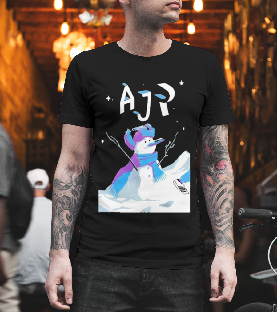 AJR Snowman With Scarf And Hat In Winter Scene T-Shirt
