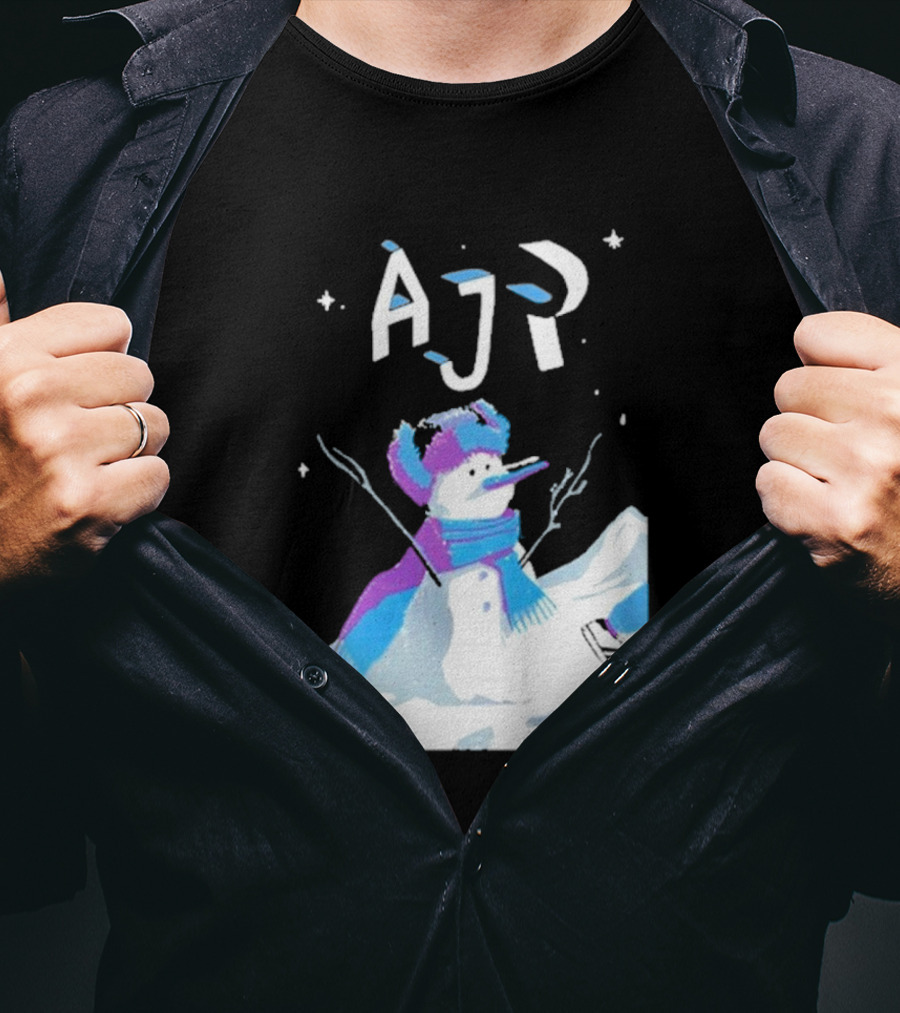 AJR Snowman With Scarf And Hat In Winter Scene T-Shirt