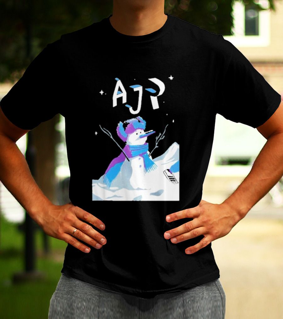 AJR Snowman With Scarf And Hat In Winter Scene T-Shirt