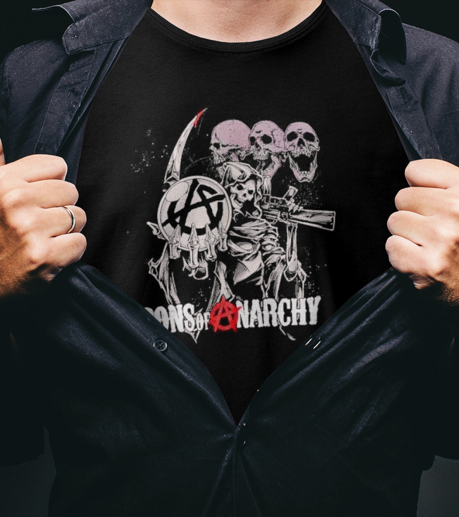 Sons Of Anarchy Grim Reaper Skulls With Scythe And Gun T-Shirt