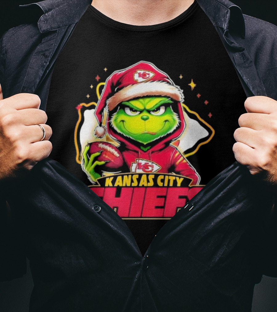 Kansas City Chiefs Grinch Santa Football T-Shirt