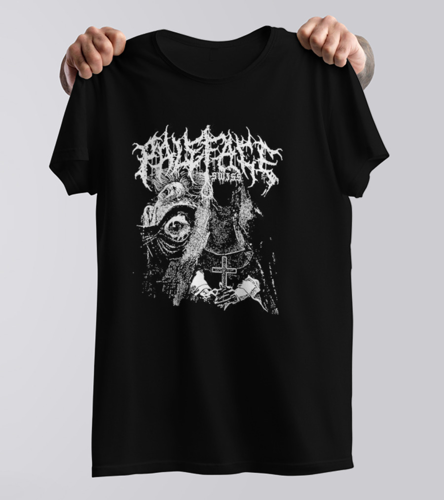 Paleface Swiss Orphan Monochrome Cross And Veiled Figure With Distorted Face T-Shirt