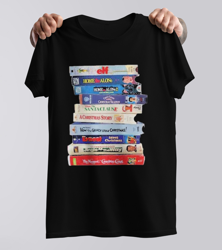 Elf Home Alone Christmas Vacation Santa Clause A Christmas Story Grinch Ernest Jingle All The Way Muppet Christmas Carol VHS Tapes T-Shirt