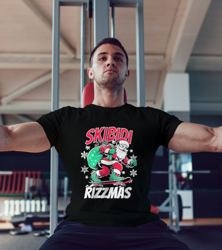 Skibidi Rizzmas Santa Claus Skateboarding Christmas T-Shirt