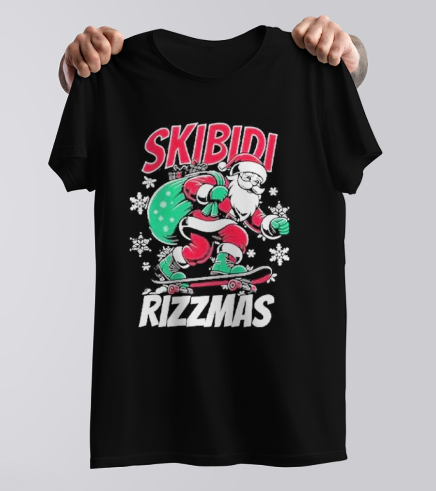 Skibidi Rizzmas Santa Claus Skateboarding Christmas T-Shirt