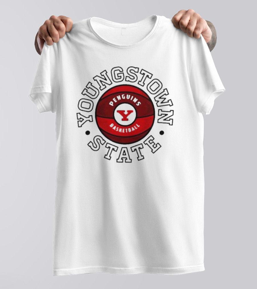 Youngstown State Penguins Basketball Red Ball Emblem T-Shirt