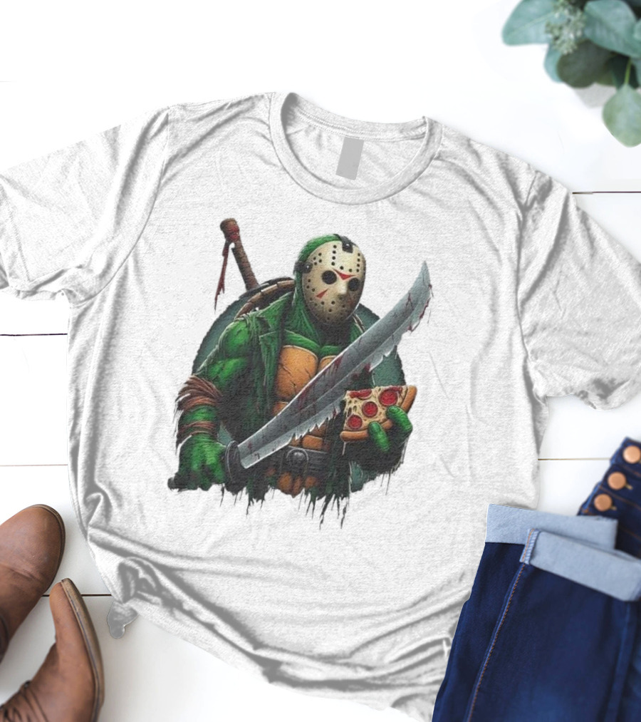 Jason Voorhees Ninja Turtle Pizza Swordsman Crossover T-Shirt