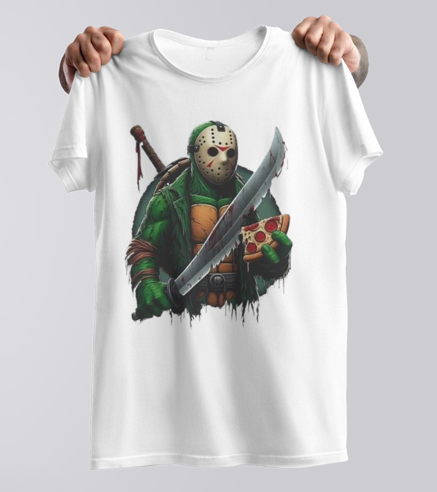 Jason Voorhees Ninja Turtle Pizza Swordsman Crossover T-Shirt