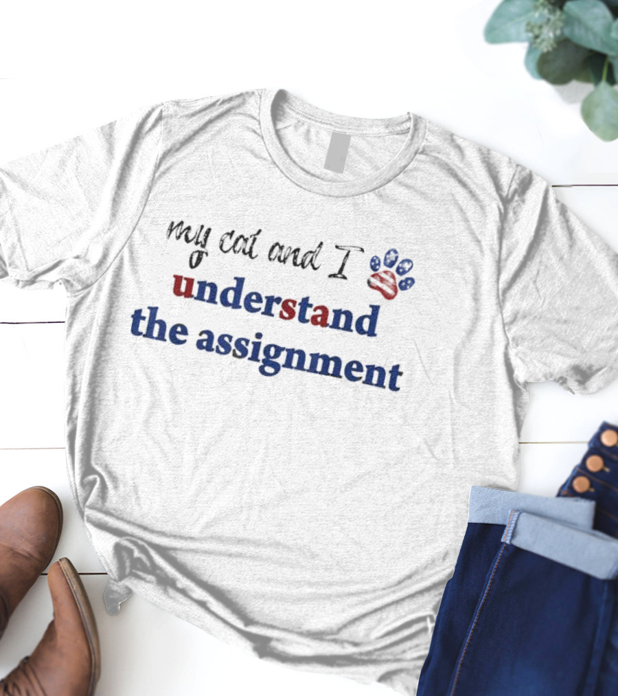 My Cat And I Understand The Assignment American Flag Paw Prints T-Shirt