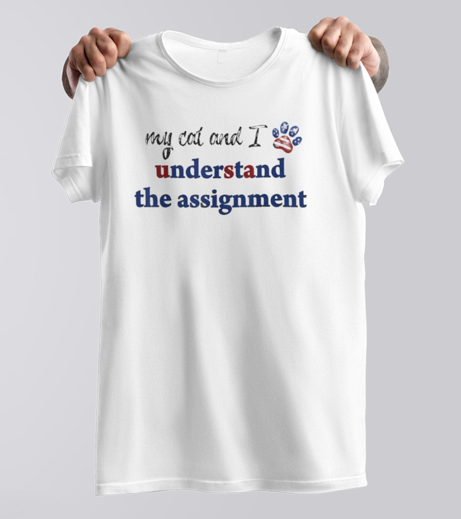 My Cat And I Understand The Assignment American Flag Paw Prints T-Shirt