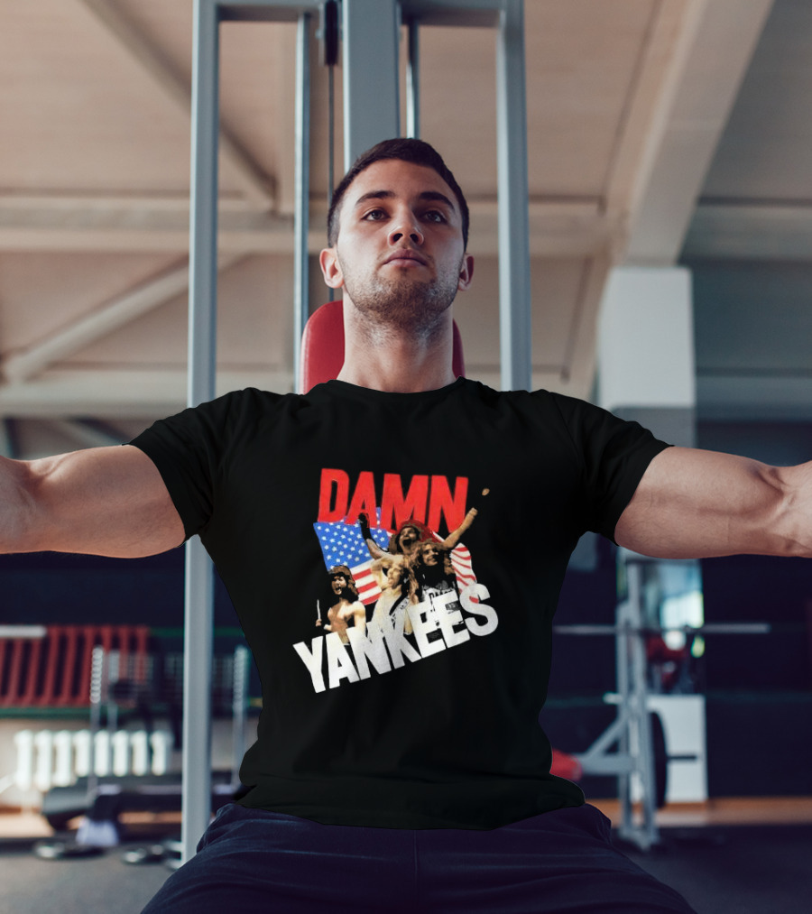 Damn Yankees Band With American Flag Background T-Shirt