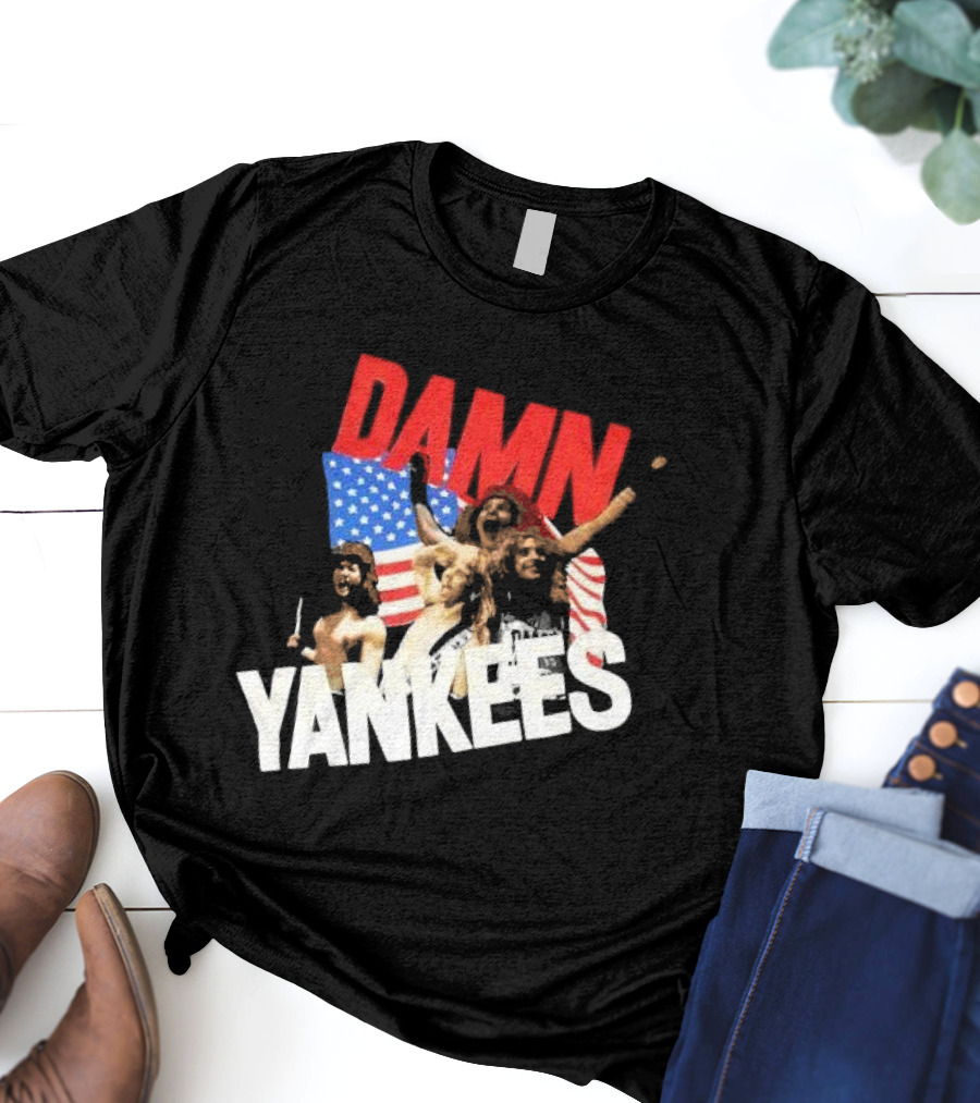 Damn Yankees Band With American Flag Background T-Shirt