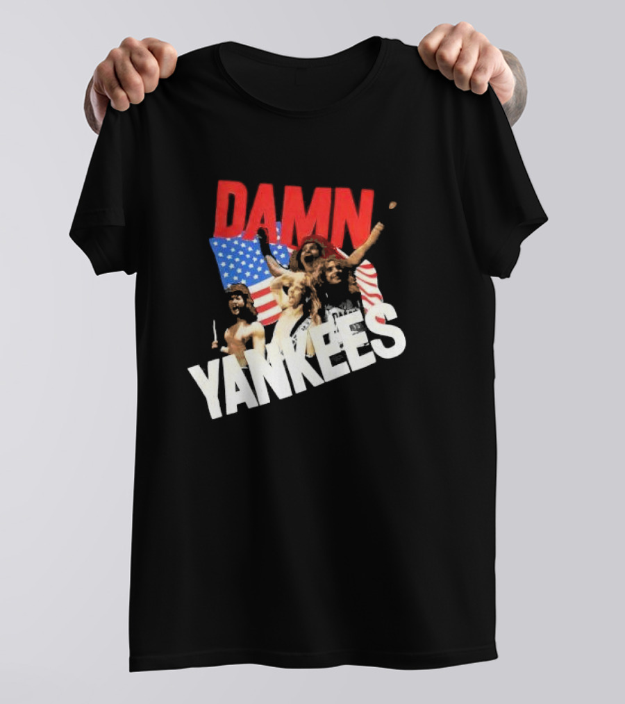 Damn Yankees Band With American Flag Background T-Shirt