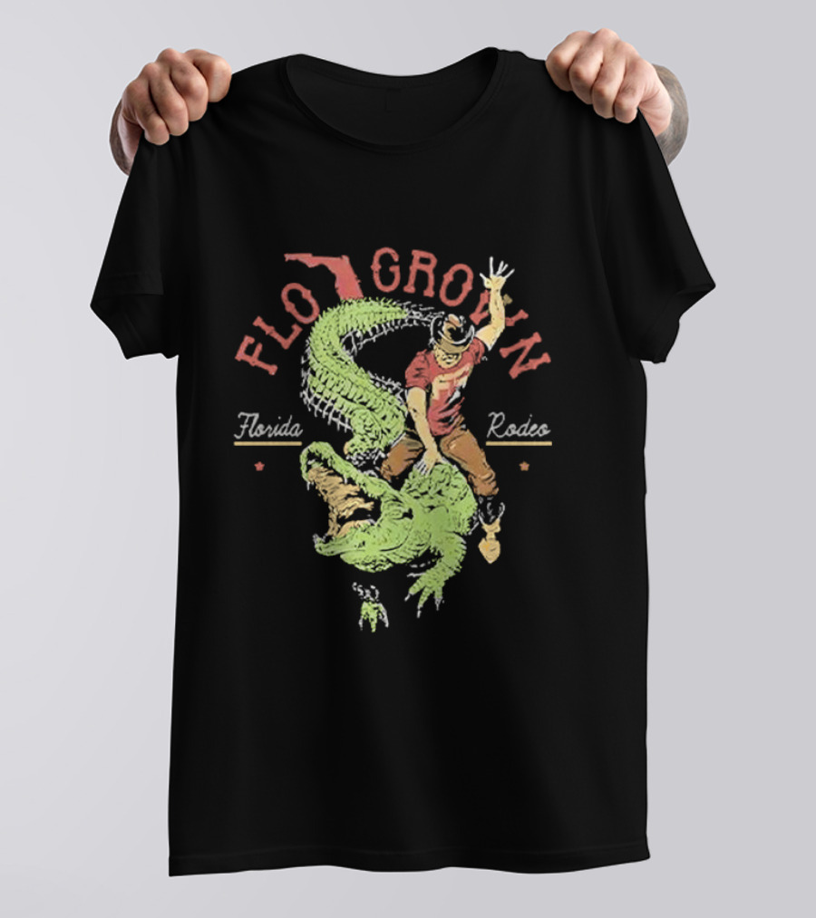 FLO GROWN Florida Rodeo Cowboy Riding Alligator T-Shirt