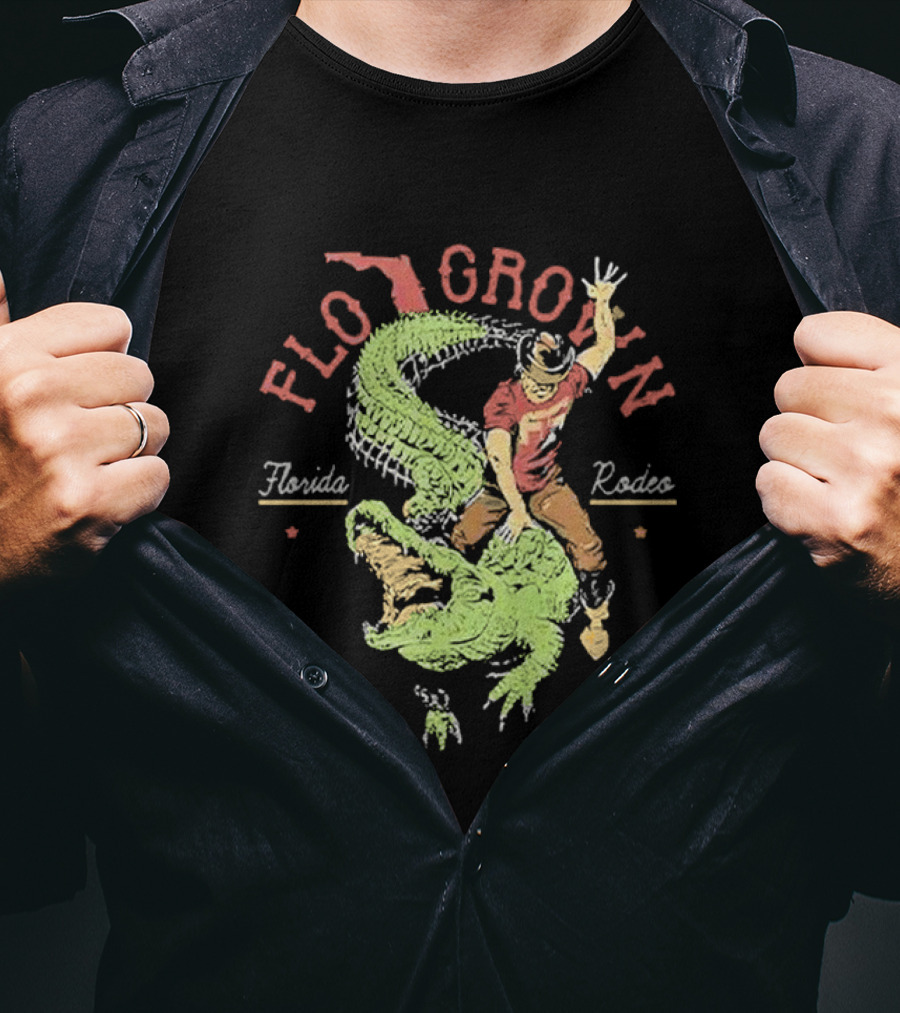 FLO GROWN Florida Rodeo Cowboy Riding Alligator T-Shirt
