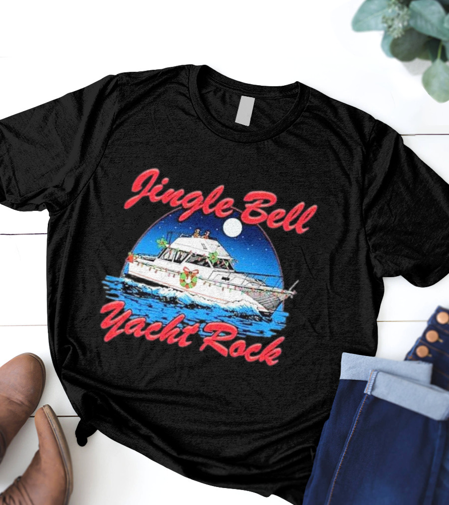 Jingle Bell Yacht Rock Christmas Boat With Holiday Wreath And Lights T-Shirt