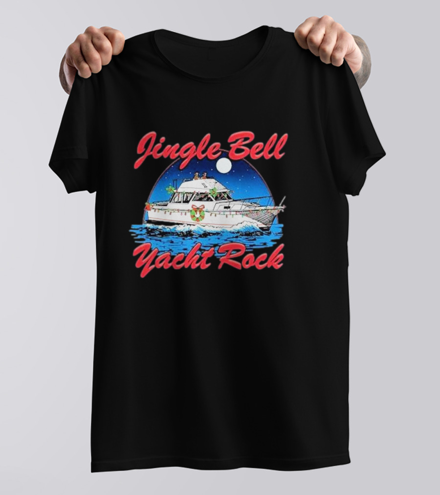 Jingle Bell Yacht Rock Christmas Boat With Holiday Wreath And Lights T-Shirt