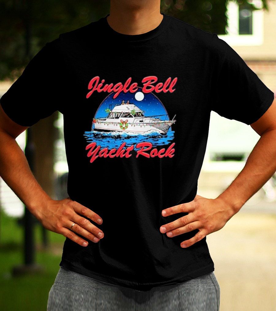 Jingle Bell Yacht Rock Christmas Boat With Holiday Wreath And Lights T-Shirt