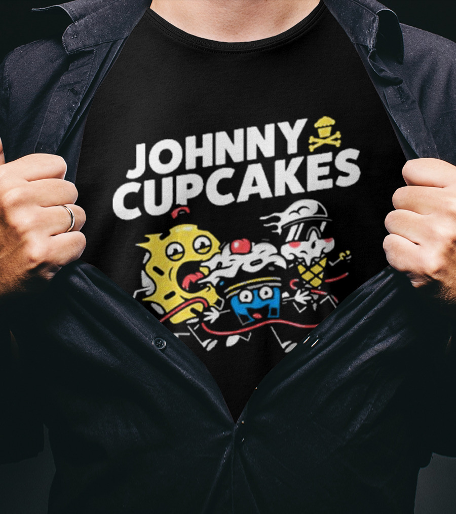 Johnny Cupcakes Candy Characters Racing Fun Austin TX Conference Alley T-Shirt