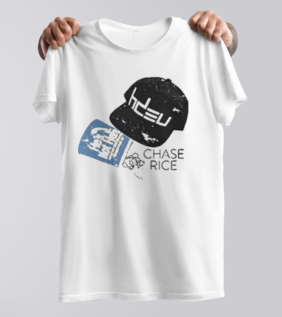 CHASE RICE HDEU Gear Hat And Blue He’s Not Here Text T-Shirt