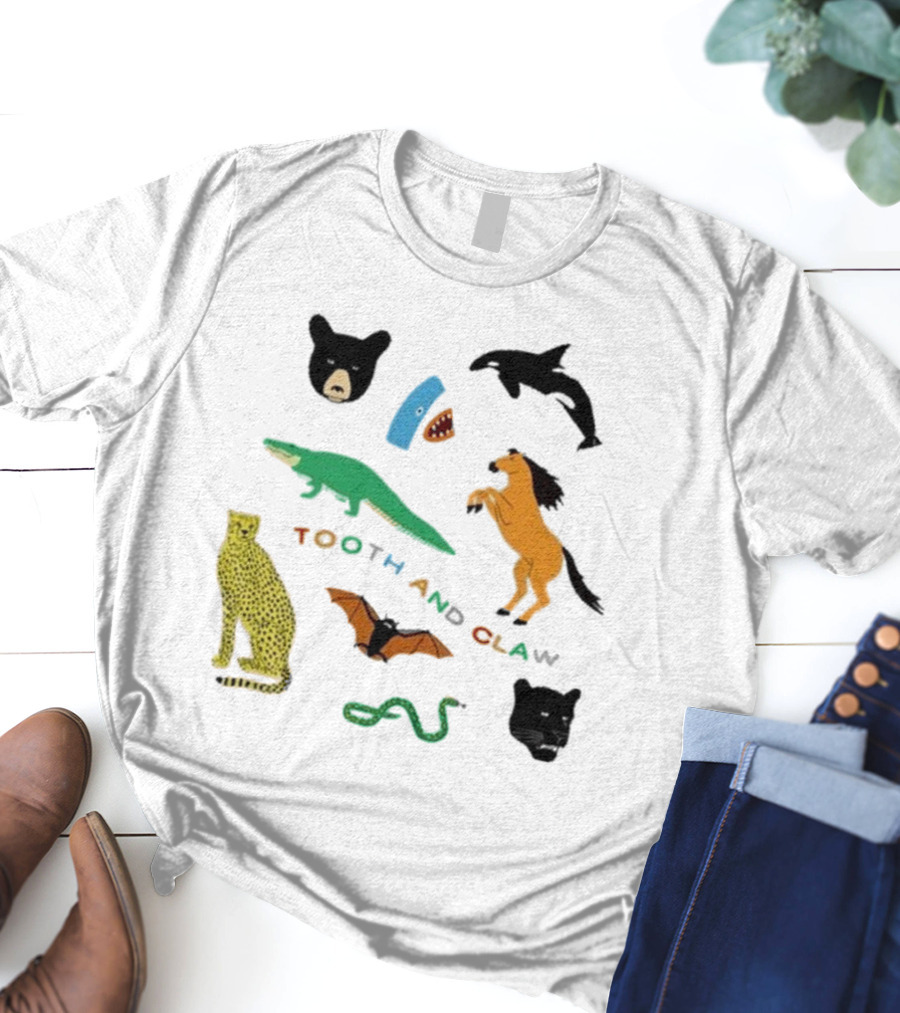 Tooth And Claw Animals Bear Shark Dolphin Horse Crocodile Cheetah Bat Snake Panther Pigment Plum T-Shirt