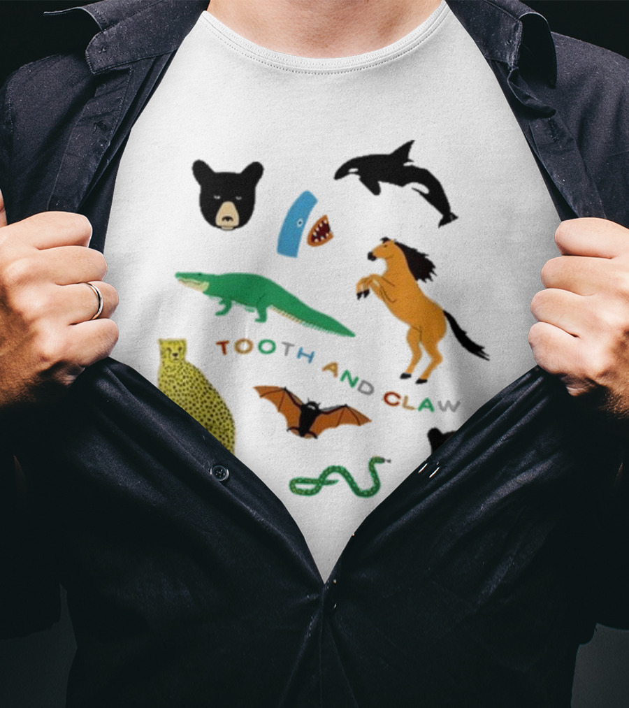 Tooth And Claw Animals Bear Shark Dolphin Horse Crocodile Cheetah Bat Snake Panther Pigment Plum T-Shirt