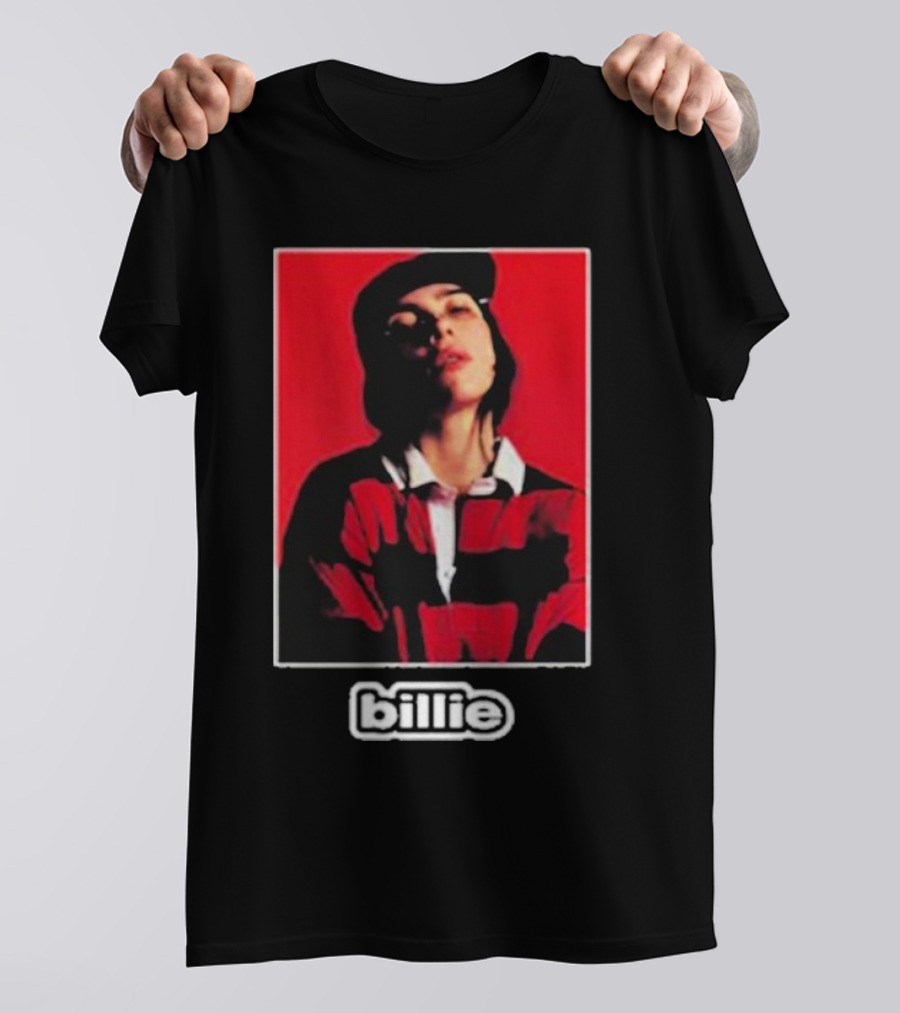 Billie Eilish Red Black Striped Shirt Photo Billie T-Shirt