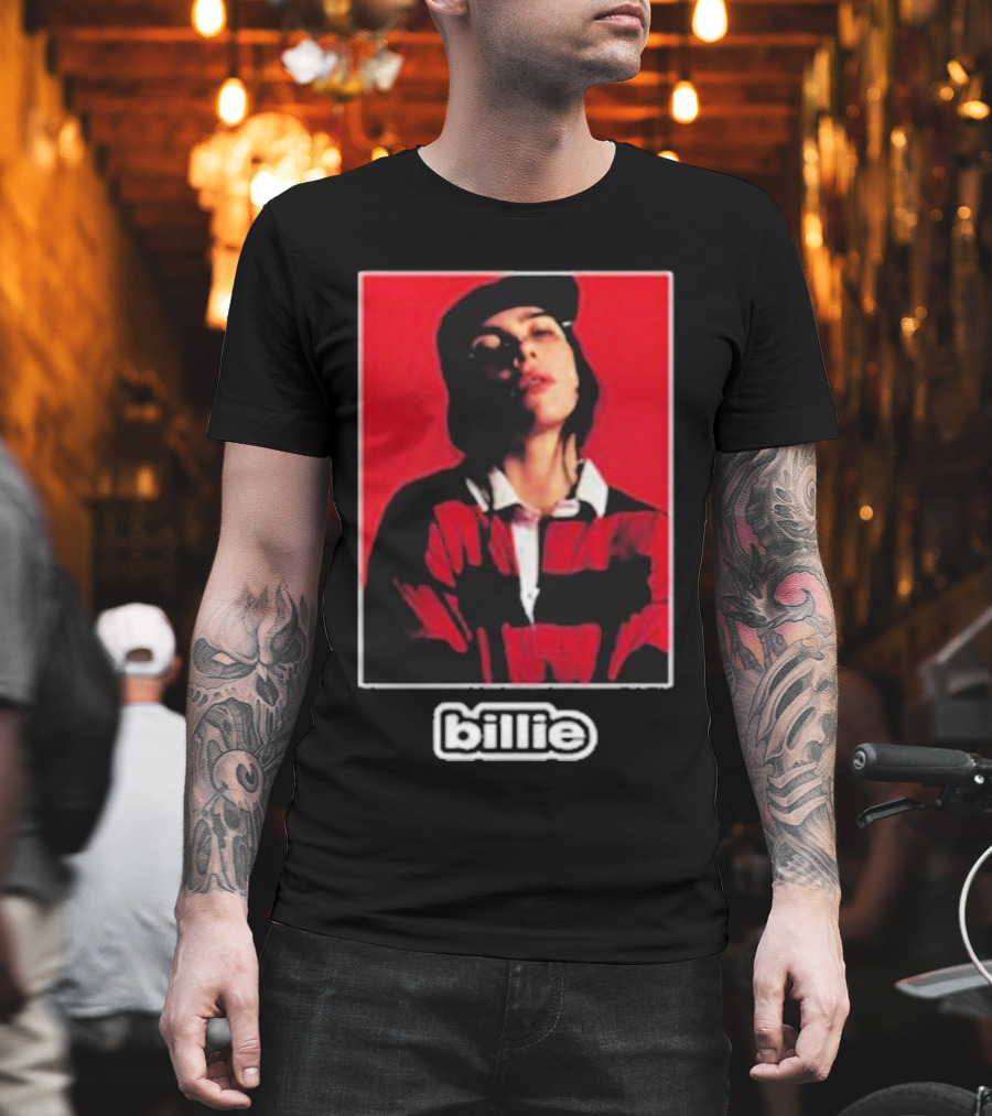 Billie Eilish Red Black Striped Shirt Photo Billie T-Shirt