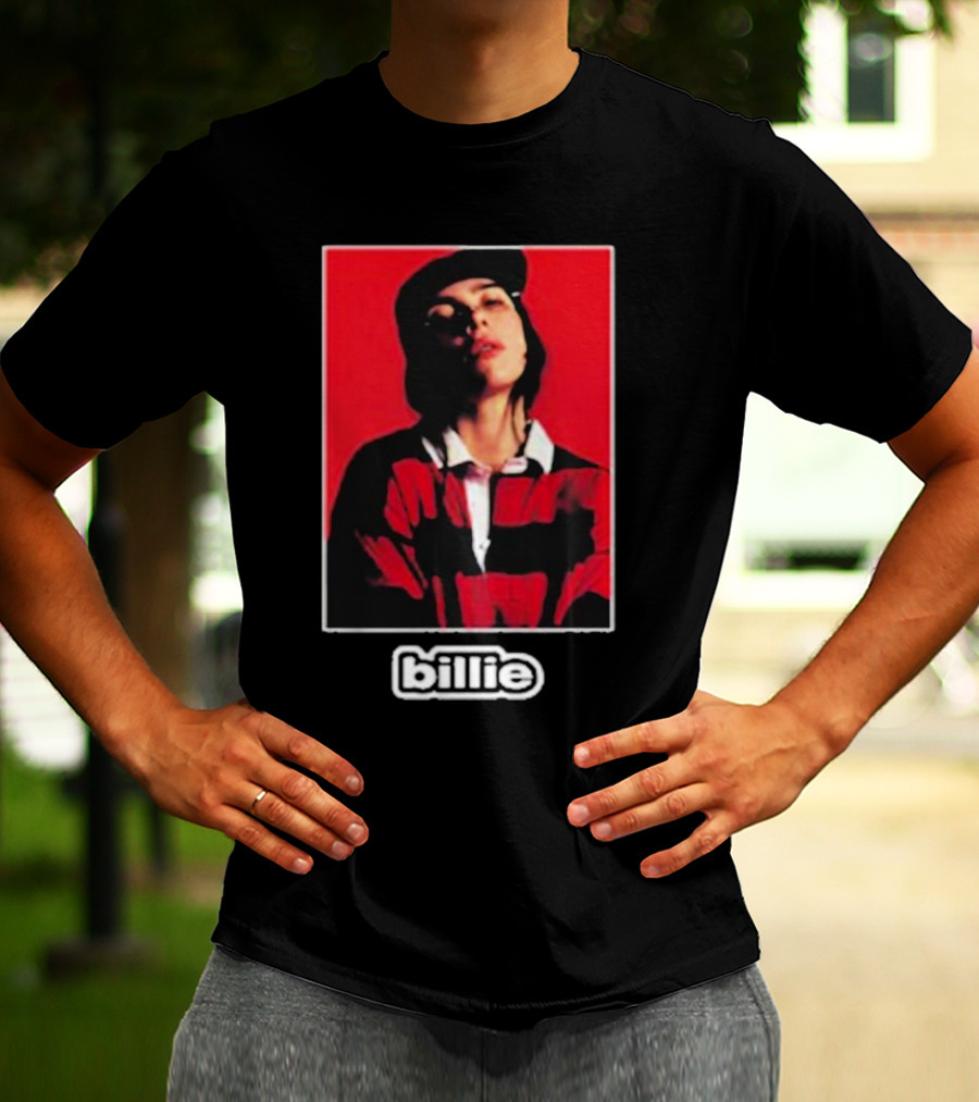 Billie Eilish Red Black Striped Shirt Photo Billie T-Shirt