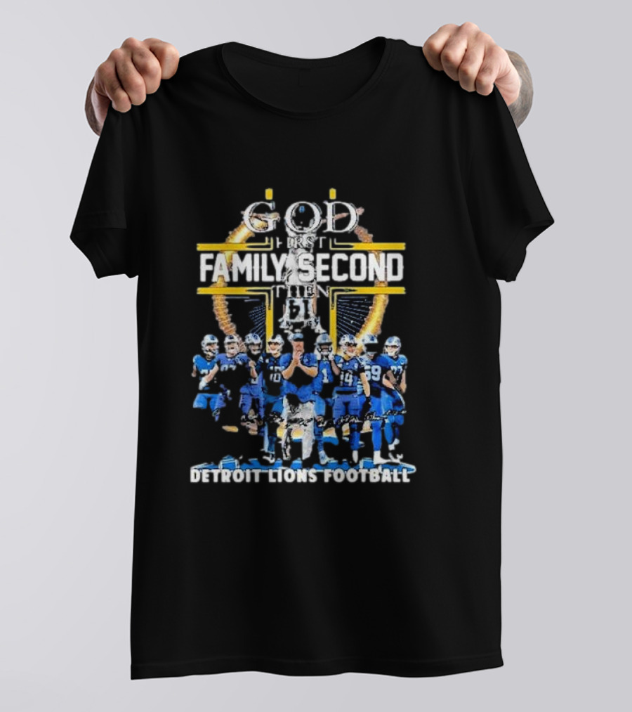 God First Family Second Then Detroit Lions Football St. Brown Headstand T-Shirt