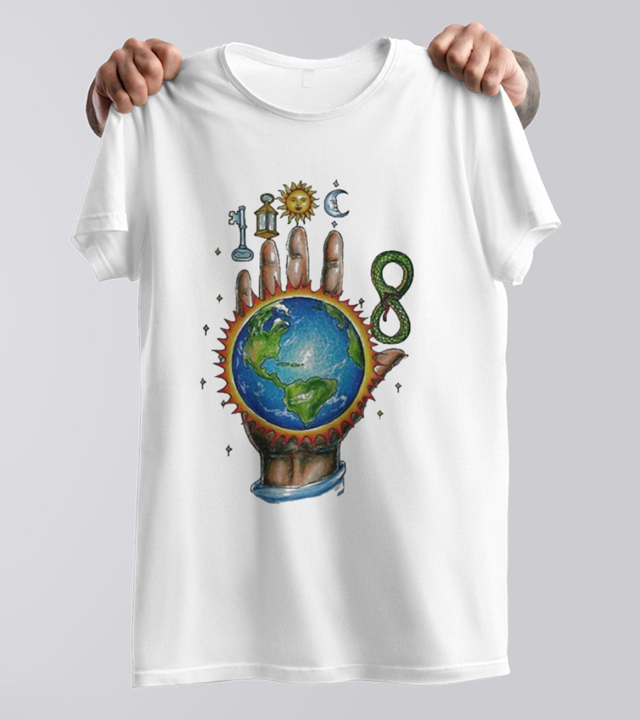 John Summit World Sun Moon Palm Symbol 8 Snake T-Shirt