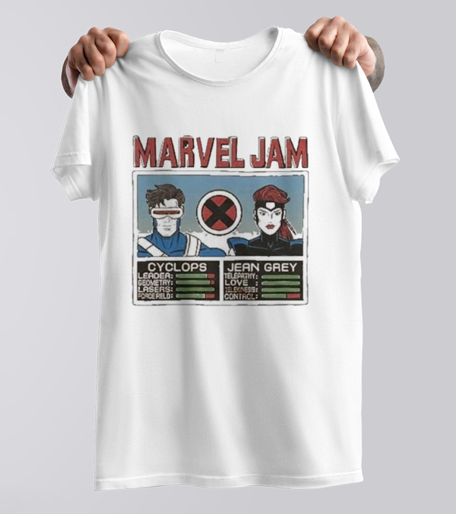 Marvel Jam Cyclops Jean Grey X-Men Character Stats T-Shirt