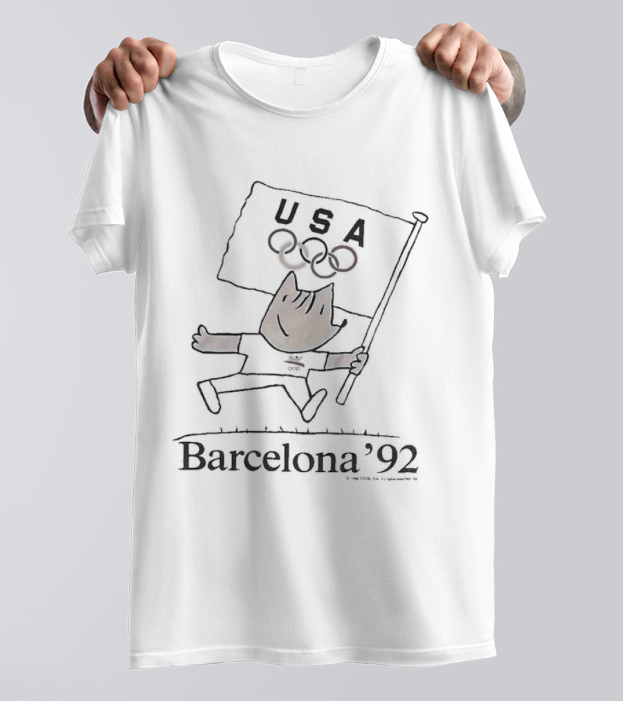 Rare Vintage 1992 Barcelona Olympics USA Flag Mascot T-Shirt