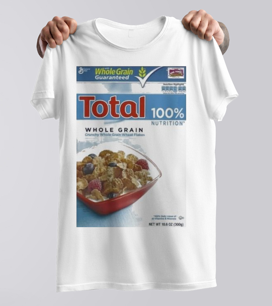 Total 100% Nutrition Whole Grain Crunchy Wheat Flakes Breakfast Cereal Box T-Shirt