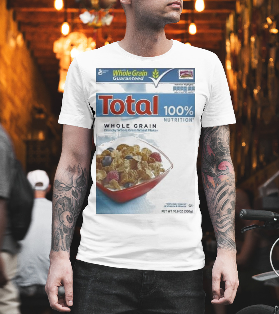 Total 100% Nutrition Whole Grain Crunchy Wheat Flakes Breakfast Cereal Box T-Shirt