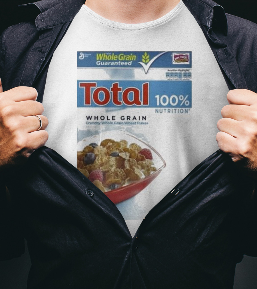 Total 100% Nutrition Whole Grain Crunchy Wheat Flakes Breakfast Cereal Box T-Shirt