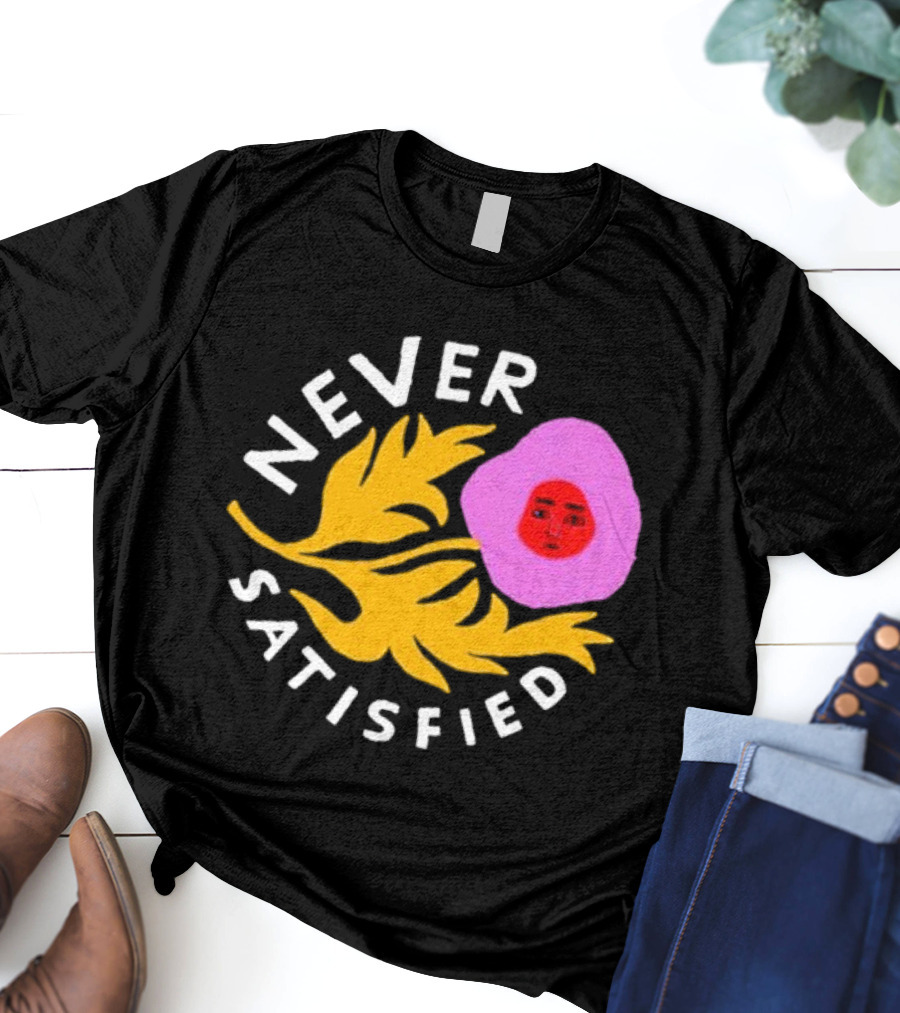Never Satisfied Pink Mask Face With Yellow Leaves T-Shirt