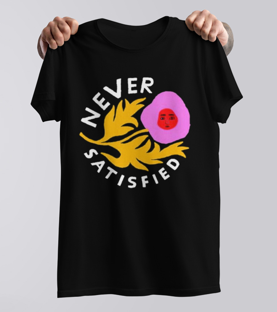 Never Satisfied Pink Mask Face With Yellow Leaves T-Shirt