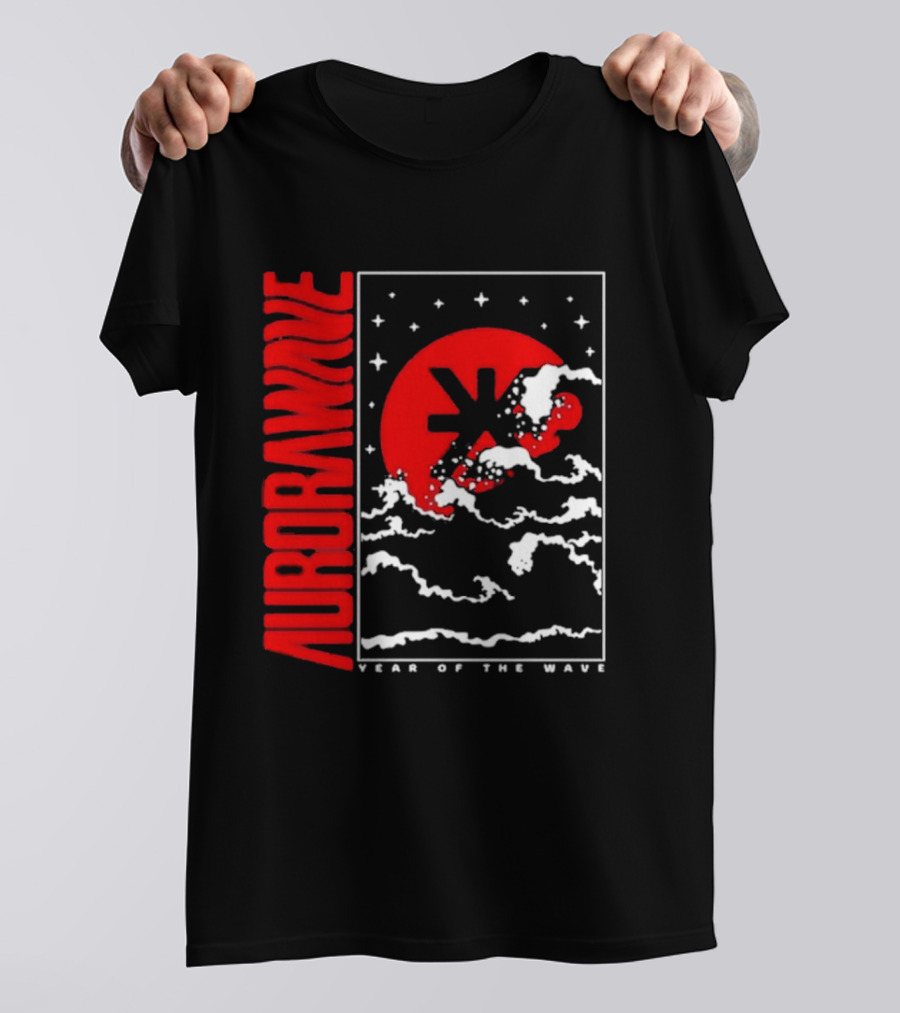 Aurora Wave Year Of The Wave Red Sun Clouds Stars T-Shirt