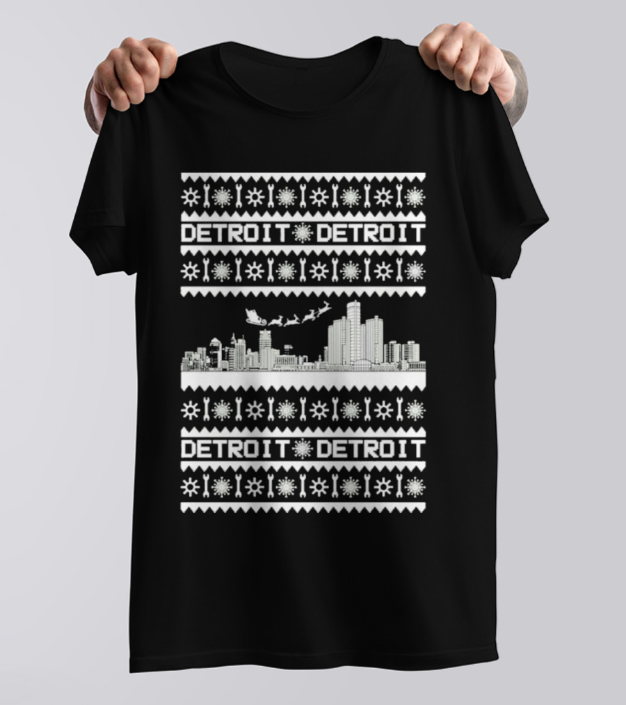 Detroit Skyline Christmas Snowflakes Santa Detroit T-Shirt