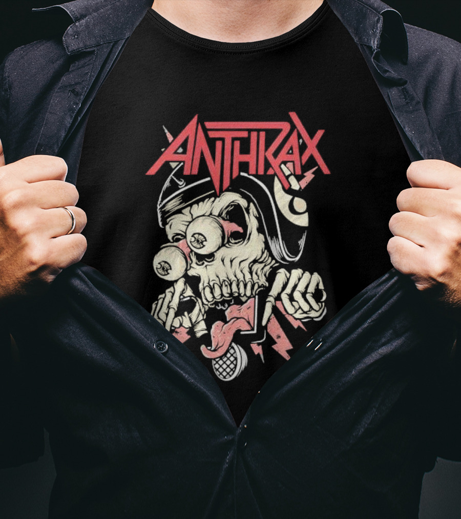 Anthrax Skull With Exploding Eyes And Microphone T-Shirt