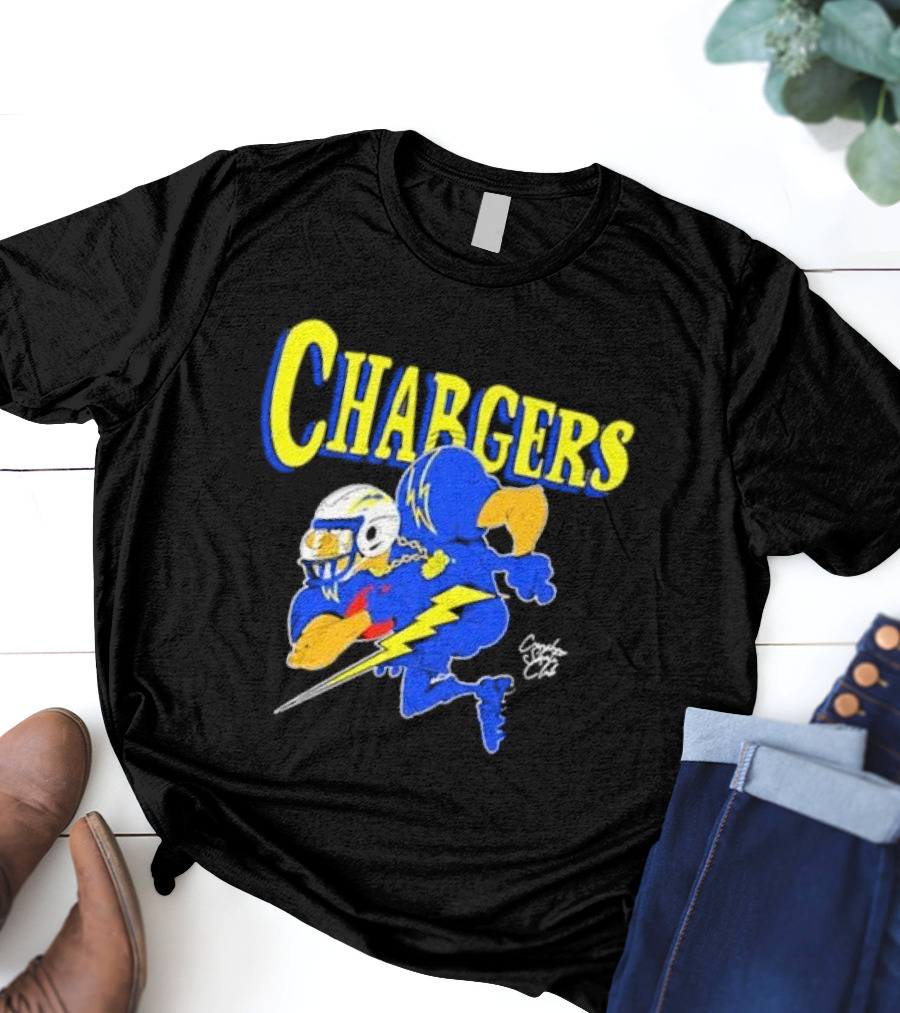Chargers Crenshaw Skate Club Football Player Lightning T-Shirt