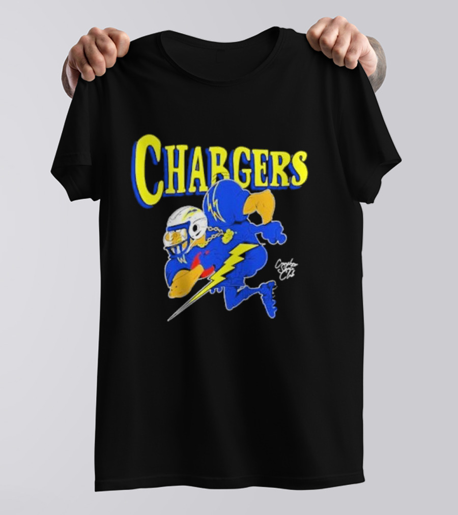 Chargers Crenshaw Skate Club Football Player Lightning T-Shirt