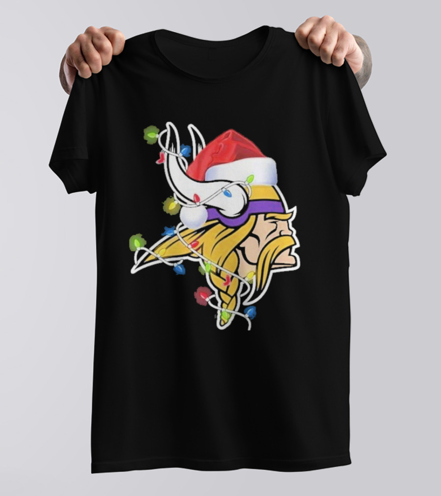 Minnesota Vikings Merry Christmas 2D Santa Hat Lights T-Shirt