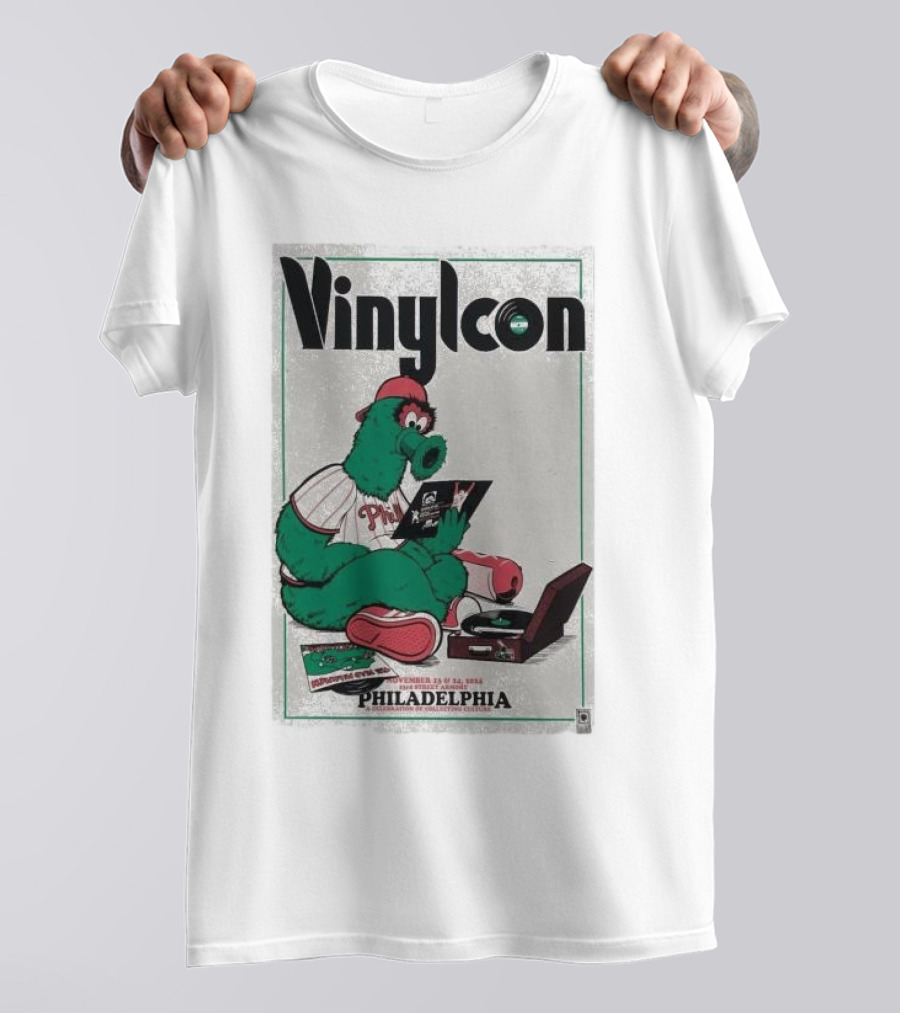 Vinylcon Philadelphia Phillies Mascot At 23rd St Armory Listening On Turntable T-Shirt
