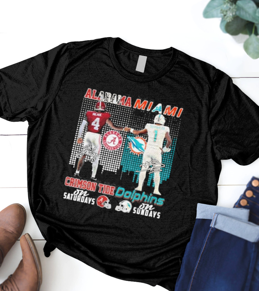 Alabama Miami Crimson Tide Saturdays Dolphins Sundays T-Shirt