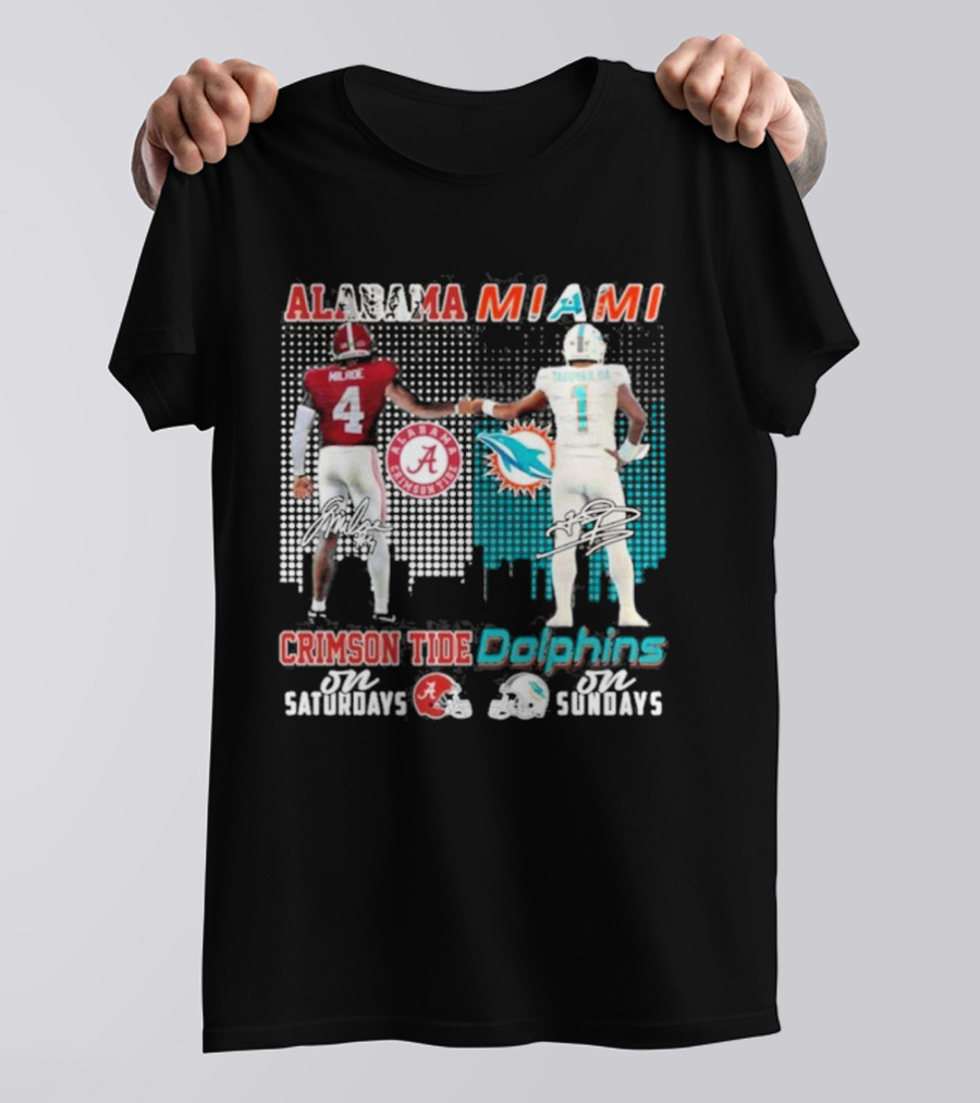 Alabama Miami Crimson Tide Saturdays Dolphins Sundays T-Shirt