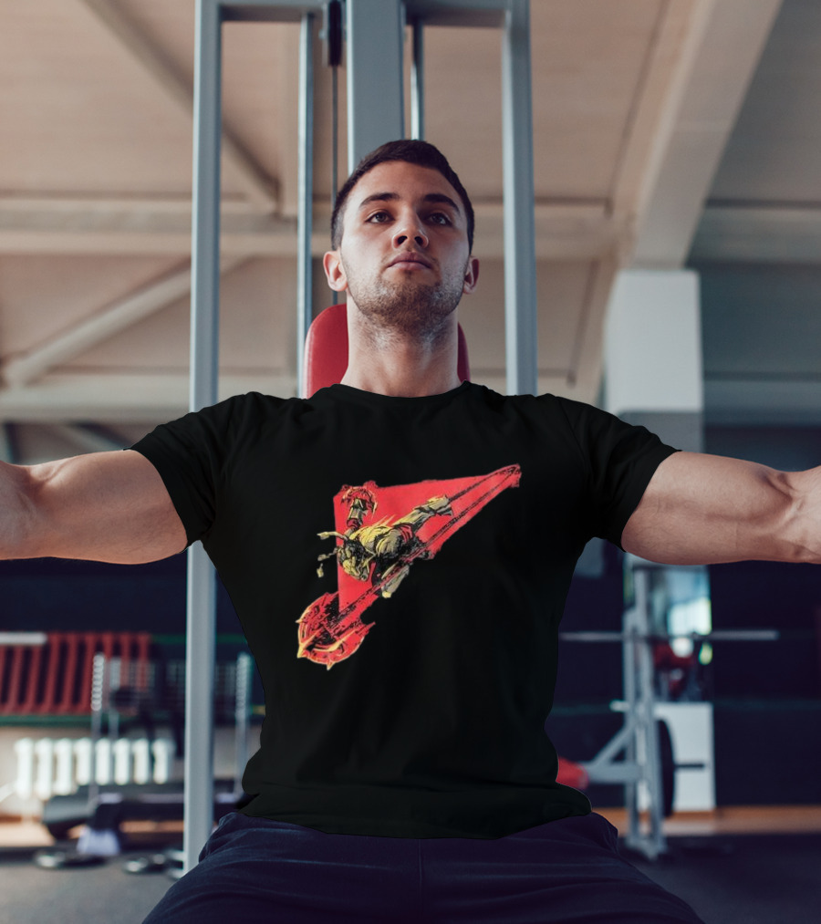 Arcane Ambessa Warrior Riding Battle Axe On Red Triangular Path T-Shirt