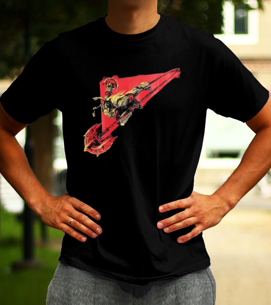 Arcane Ambessa Warrior Riding Battle Axe On Red Triangular Path T-Shirt